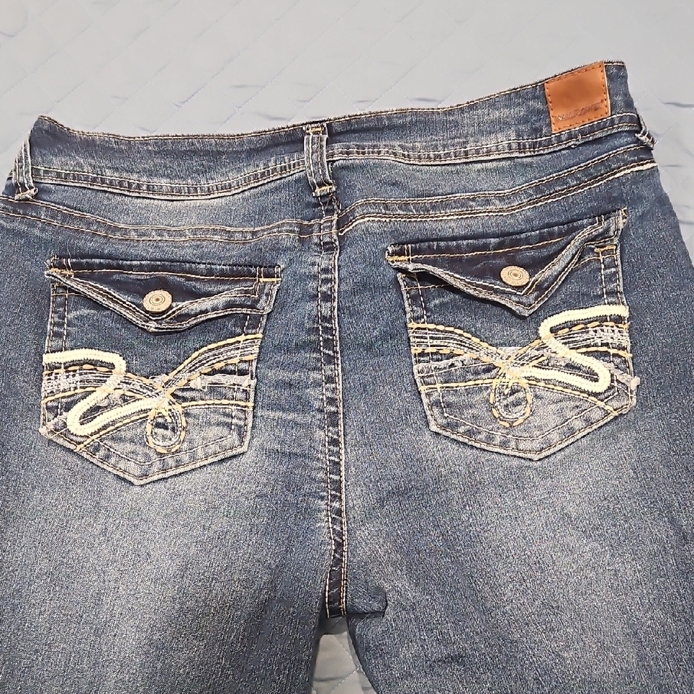 Blue Boot Cut Jeans with Intricate Embroidery